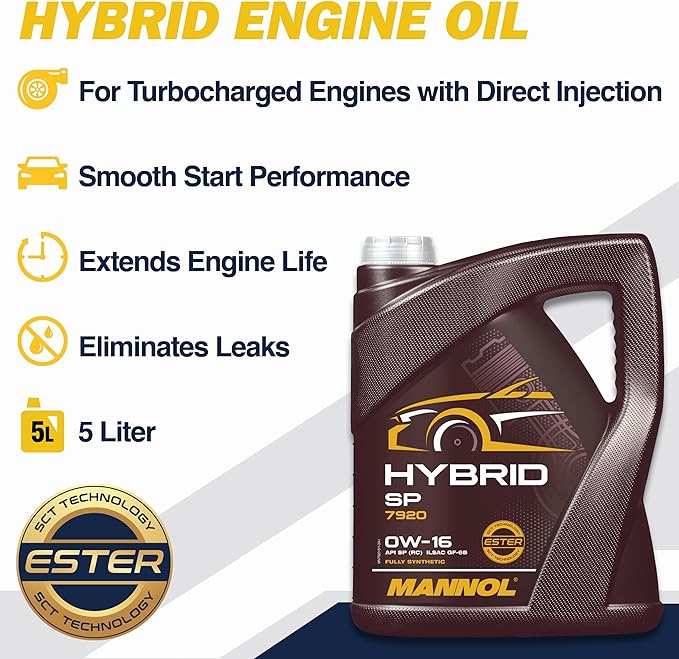 SP 0W-16 Full Synthetic Engine Oil by Mannol, 0W16 Engine Oil, Synthetic Motor Oil, Car Oil, 5l Oil for Hybrid Cars