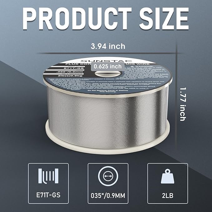 Flux Core Welding Wire E71T-GS 0.035" Gasless MIG Wire - 2LB ABS Spool for Mild/Carbon/Galvanized Steel (Indoor & Outdoor Use)