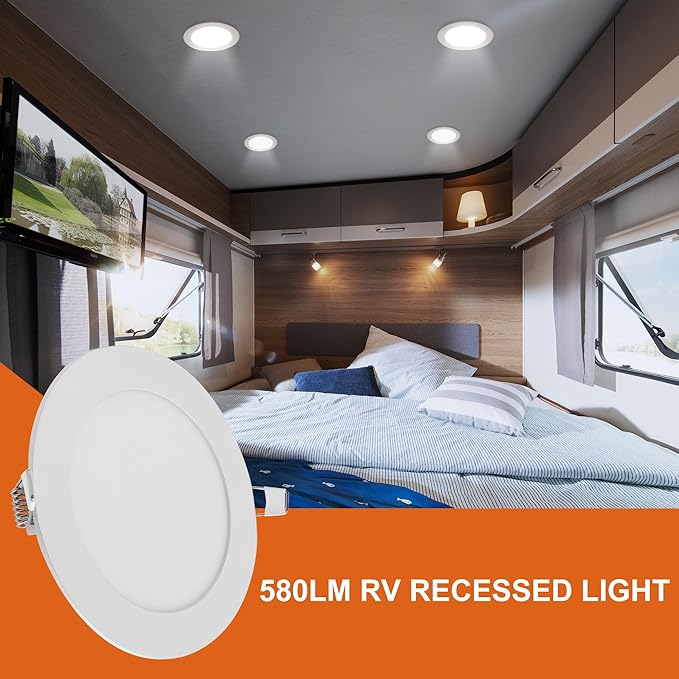 Facon 5Inch 12V LED Puck Light RV Interior Light, Aluminum Slim Recessed Mount Panel Light, 12Volts RV Light Fixture for Van Camper Trailer Motorhome Boat (5Packs, 5 Inch 4000K)