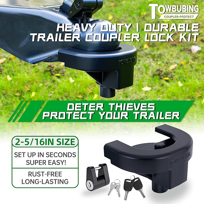 Trailer Hitch Lock Kit (for 2-5/16" Trailers) Heavy Duty Anti Theft Trailer Coupler Locks for RV, Camper, Trailer, Boat, Caravan - Reinforced Solid Steel Tow Lock for Trailer Tongue (2-5/16in)