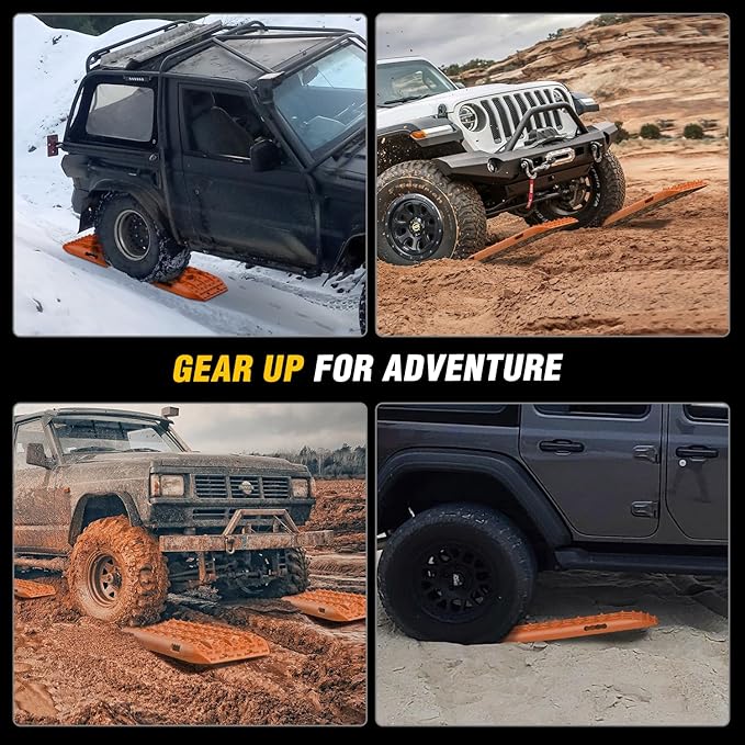 Nilight Recovery Off-road Traction Boards Emergency Tire Mats For 4WD 4X4 Mud Sand Snow with 2PCS Mounting kit Zipper Bag 2 leashes (Orange)