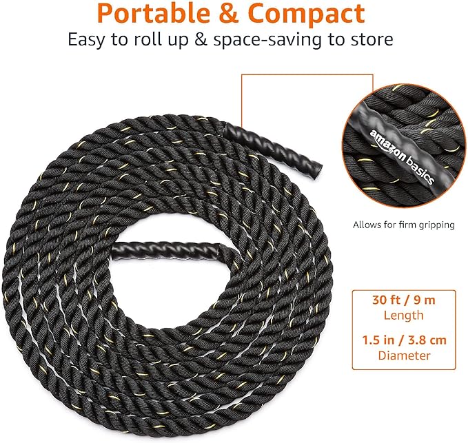 Amazon Basics Battle Rope for Home Gym Workout, Exercise Training Equipment