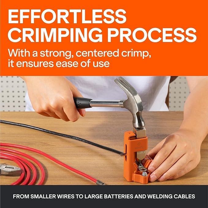 Wirefy Hammer Lug Crimper Tool for Cable & Battery Wire 8-4/0 AWG | Hardened Steel Hand Crimper with Ergonomic Handle & Heavy-Duty Crimping Capacity