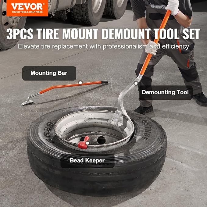 Vevor Tire Mount Demount Tool 22.5" to 24.5" Tire Changer Steel Bead Breaker Extra Bead Holder Tubeless Truck Manual Tire Changing Tools for Car Repairing(Red)
