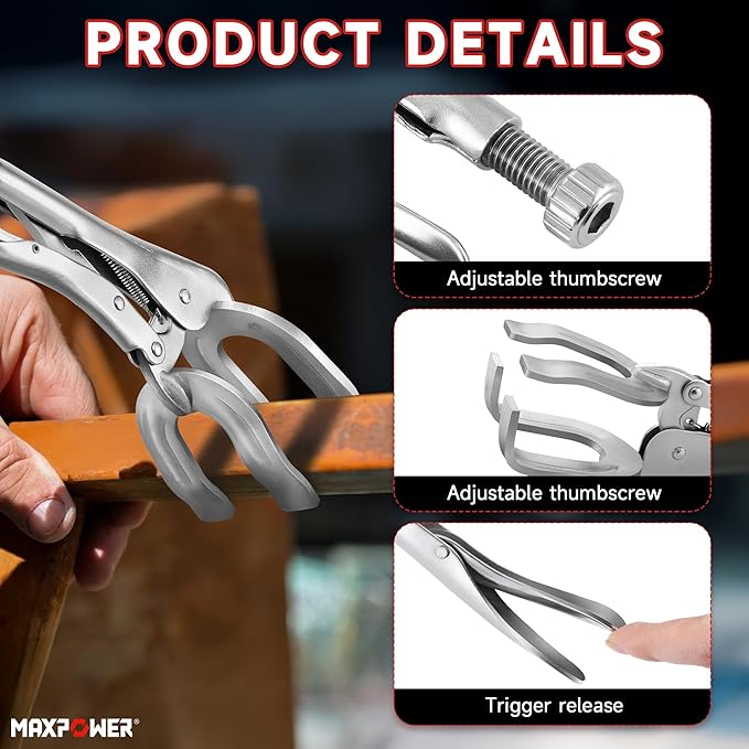 MAXPOWER 10-inch Locking Pliers Welding Clamp, U-shaped Jaw Max Capacity Up to 3.54", 2-Piece Locking Welding Clamps