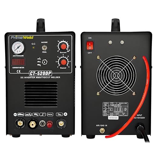 PrimeWeld Pilot Arc 50A Plasma Cutter, 200A TIG/Stick Welder Combo, Multipurpose Welding Machine for Home or Jobsite Use with 1/2-inch Clean Cut, Plasma Cutter, TIG Welder and Stick Welder, CT520DP