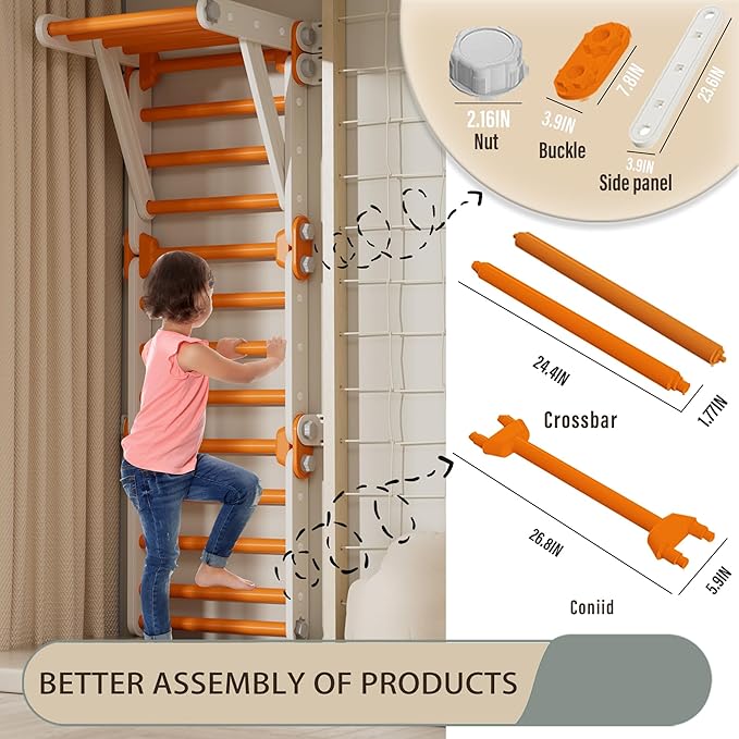 Toddler Climbing Toys,Kids Pikler Triangle Set,Montessori Indoor Play Gym,Multifunction Foldable Indoor Climbing Gym for Kids(Orange)
