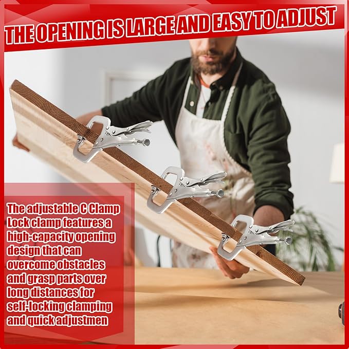 Yexiya 10 Pcs Locking C Clamp, Locking Pliers Adjustable Welding Clamp with Regular Tip and Swivel Pad for Shop Home Farm and Auto Workshop Woodworking, Cabinetry, Repair (4 Inch)