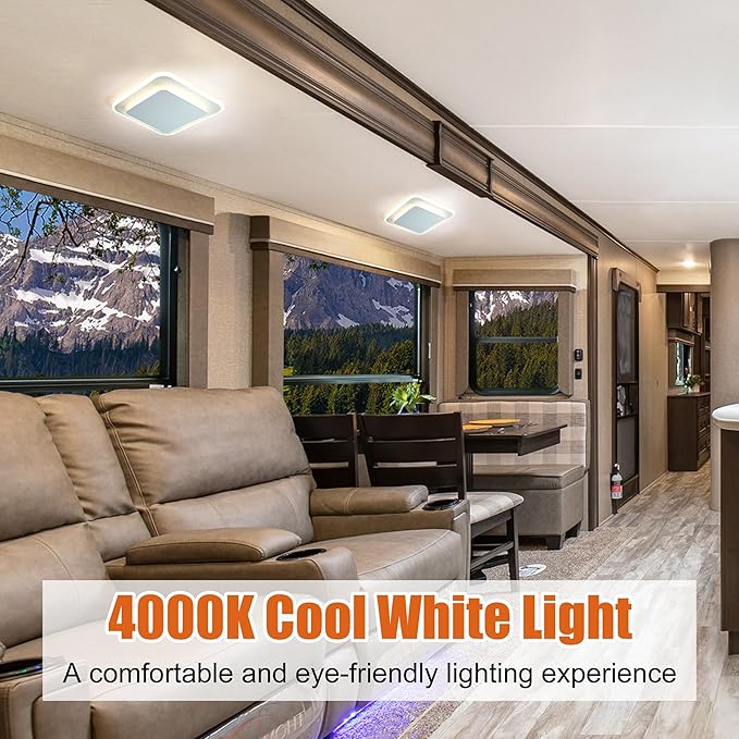 Facon Square LED RV Ceiling Light with Switch - 14W, 1000LM, 4000K Cool White, 12Volts RV Interior Light for RV, Camper, Trailer, Motorhomes, Sleek Acrylic Design