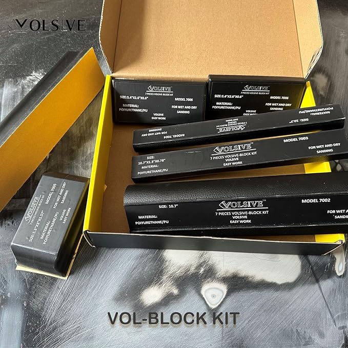 Hand Sanding Block Set of 7,PSA Base Auto Body Sanding Block Kit with Long Panel Sander,Flexible for Automotive Paint and Woodworking Sand Furniture,Black