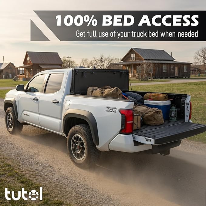 Tutel Low Profile Hard Shell Flip-Up Truck Bed Tonneau Cover|Fits 2015–2026 Ford F-150 5'5" Bed (66") - TTLTMLPFU016