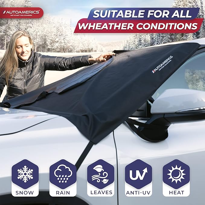AUTOAMERICS Windshield Snow Cover - Windshield Cover for Ice and Snow - Waterproof Shield Window Protector for Car Truck SUV