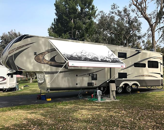 Leaveshade RV Awning Fabric Replacement Camper Trailer Awning Fabric Super Heavy Vinyl Coated Polyester 17'3''(Fit for 18' Awning)-Mountains (Custom Looking)