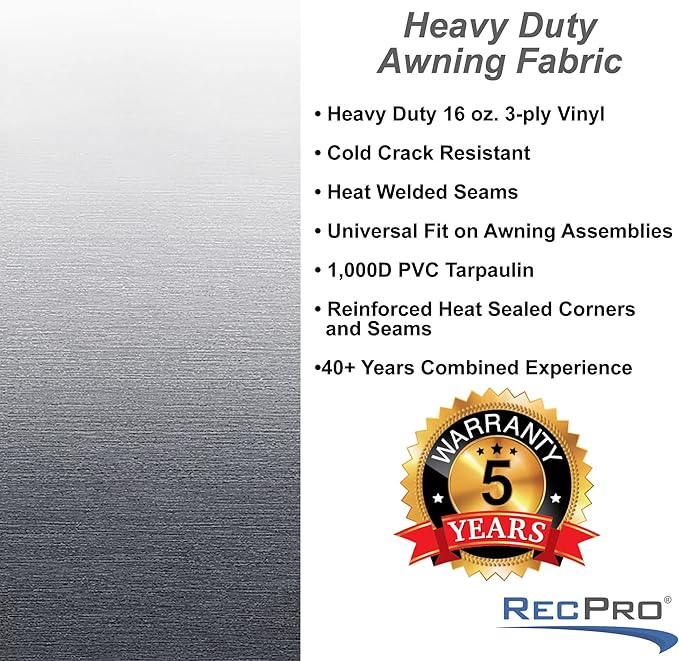 RecPro RV Awning Fabric Replacement | Width Options from 8 Feet to 22 Feet | Variety of Color Options | 8' (96") Length RV Awning | Premium Vinyl (11' - Actual Width 10' 1", Gray Fade)