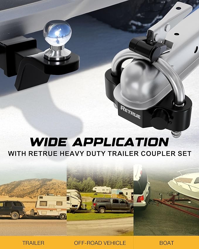RETRUE Keyed Alike Heavy Duty Coupler Lock Set Trailer Lock Kit Include Universal Coupler Lock & Trailer Tongue Coupler Lock All Black Set
