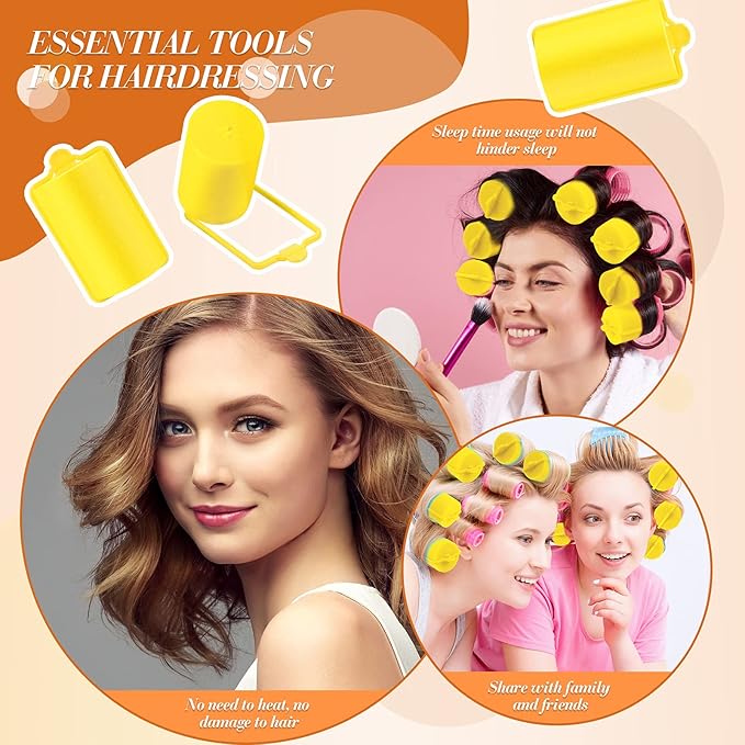 Geyoga 18 Pieces Sponge Hair Rollers Large Soft Foam Hair Styling Curlers Large Size Hairdressing Curlers for Women(Yellow,1.4 x 2.6 Inches)