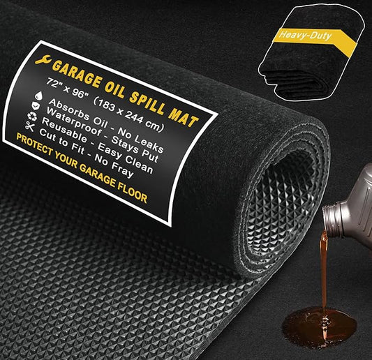 Golener Oil Spill Mat - Garage Floor Mat, Absorbent Oil Pad, Premium Rubber Mat, Waterproof, Contain Liquid, Protect Garage Surface from Spill & Stain, Reusable, Washable, Durable, Black, 72” x 96”
