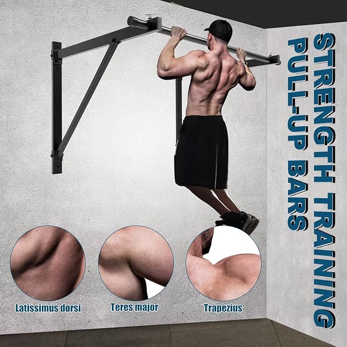 ECOTRIC 46" Wall Mounted Pull Up Chin Up Bar Heavy Duty Gym Workout Fitness Home Mount Fitness 500lbs