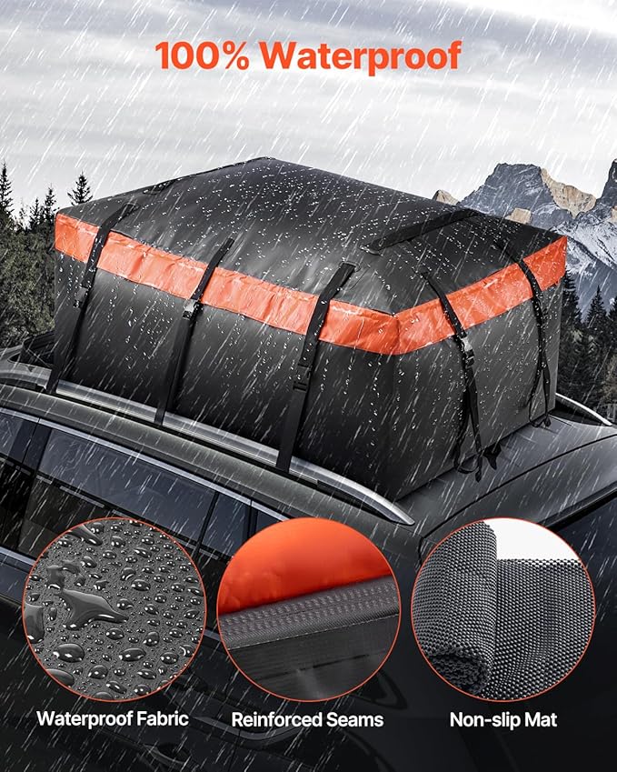 VEVOR Car Rooftop Cargo Carrier Bag, 23 Cubic Feet Roof Cargo Carrier, Heavy Duty 840D PVC 100% Waterproof Car Roof Luggage Bag for All Vehicle with/without Rack- with Lock, Anti-Slip Mat, 6 Door Hook