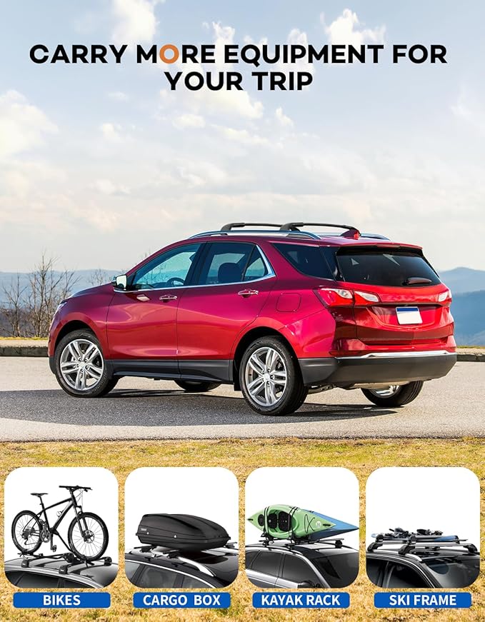 220lbs Roof Rack Cross Bars Compatible with Chevy Chevrolet Equinox 2018-2024 & GMC Terrain 2018-2024, Heavy Duty All-Metal Aluminum Roof Rails Crossbars Cargo Canoe Black Luggage