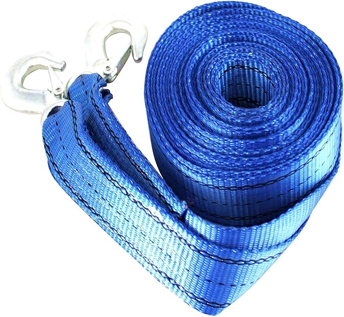 HFS(R) Heavy-Duty Tow Strap with Hooks | 10,000-Pound Capacity | Woven Polyester Webbing | HD Truck Recovery, ATV Towing, Vehicle Rescue | Reliable Tow Rope Versatile Applications (2inch X 20FT Blue)