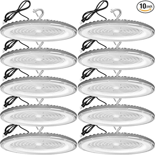 10 Pack 300W UFO Led High Bay Light,120VAC,5000K Daylight Commercial Bay Lighting,IP66 Waterproof,45050LM,1300W MH/HPS with Plug Area Light for Warehouse/Shop/Workshop/Barn/Gym/Factory