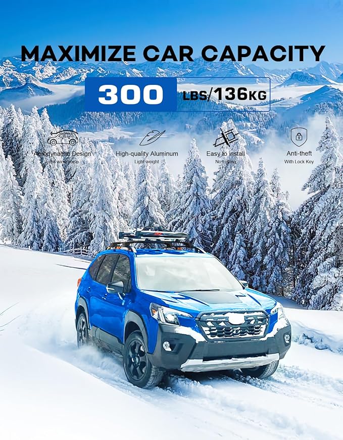 300lbs Lockable Roof Rack Cross Bars Compatible with Subaru Forester Wilderness 2022-2026,Heavy Duty Aluminum Roof Rails Crossbars Black Rooftop Cargo Carrier Luggage