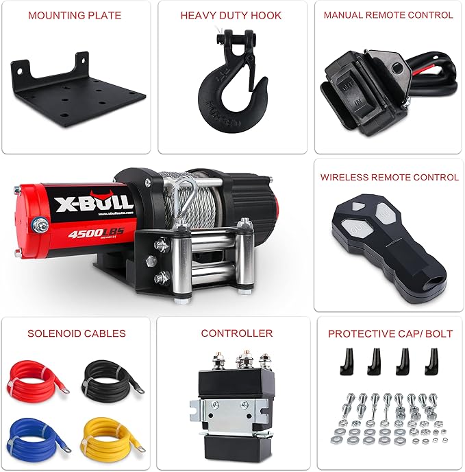 X-BULL Winch 4500LBS Steel Cable Electric Winch with Roller Fairlead, Wired Handle and Wireless Remote,Easy to Install