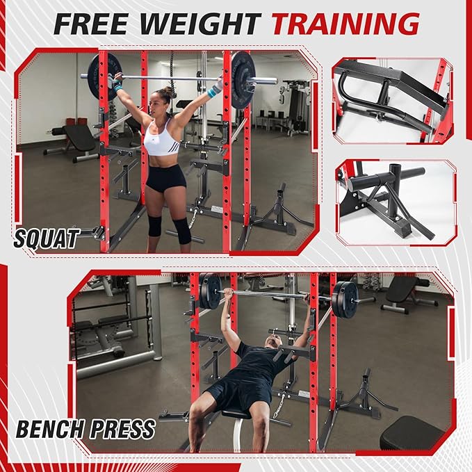 Power Cage Multi-Function Power Rack with Adjustable Cable Crossover System and More Training Attachment Weight Cage for Home Gym