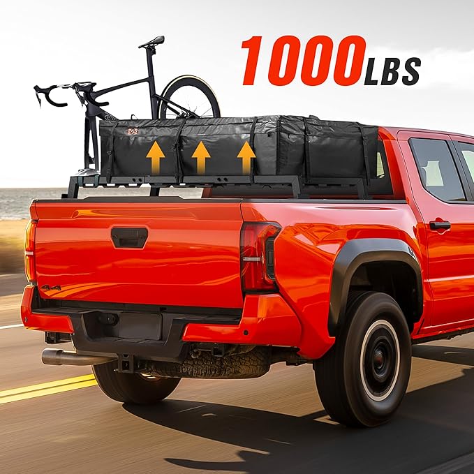 Truck Bed Rack with 2 Cross Bars Cargo Carrier Truck Rack Compatible with Silverado/Sierra/Ram/Ford F-Series/Tacoma/Tundra/Titan/Frontier/Colorado/Canyon/Gladiator JT, Ladder Cargo Rack