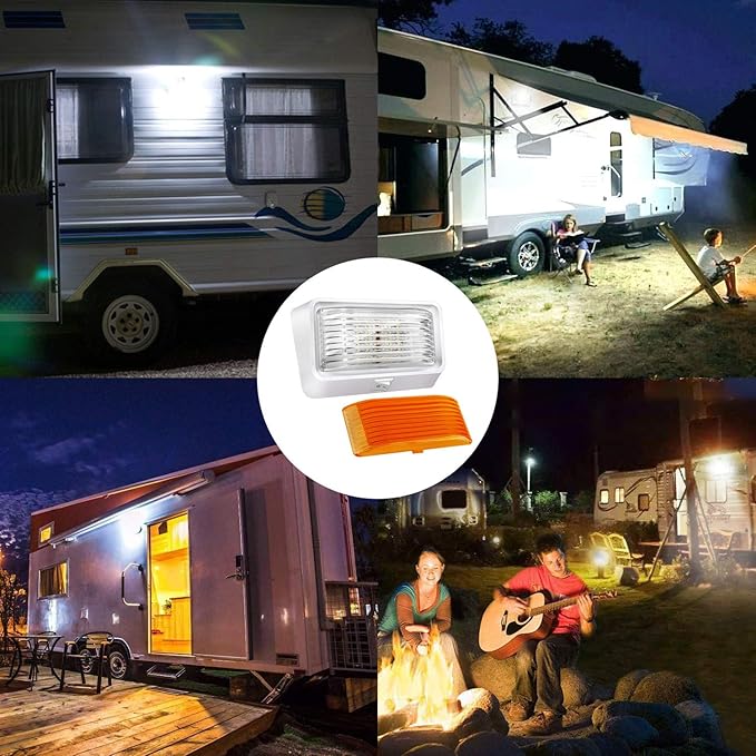BlueFire Super Bright LED RV Porch Light RV Exterior Lights Porch Utility Light 12V Replacment Light with ON/OFF Switch, Clear and Amber Removable Lens for RV, Trailer, Camper (1 Pack)
