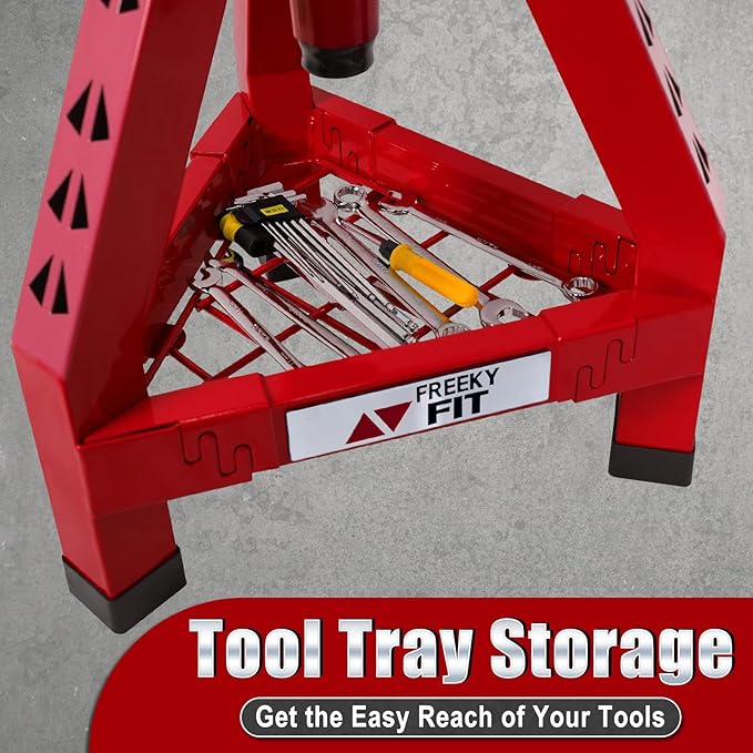 Adjustable Shop Stool,Garage Mechanic Stool Chair,Work Seat for Workshop, Adjustable Height, 360° Swivel Padded Square Seat,Tool Storage, 350 LBS Capacity, Heavy Duty, Red