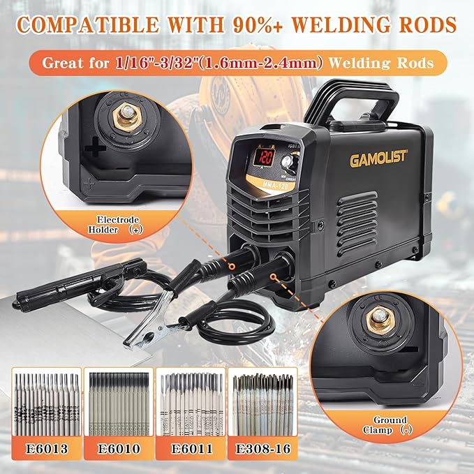Mini Welding Machine, 110V 120Amp Portable Stick Welder, Hot Start Arc Force Anti-stick with 10PCS Welding Rods, for 1/16"-3/32" Welding Rods ARC Welder, Beginner-friendly Mini Welder