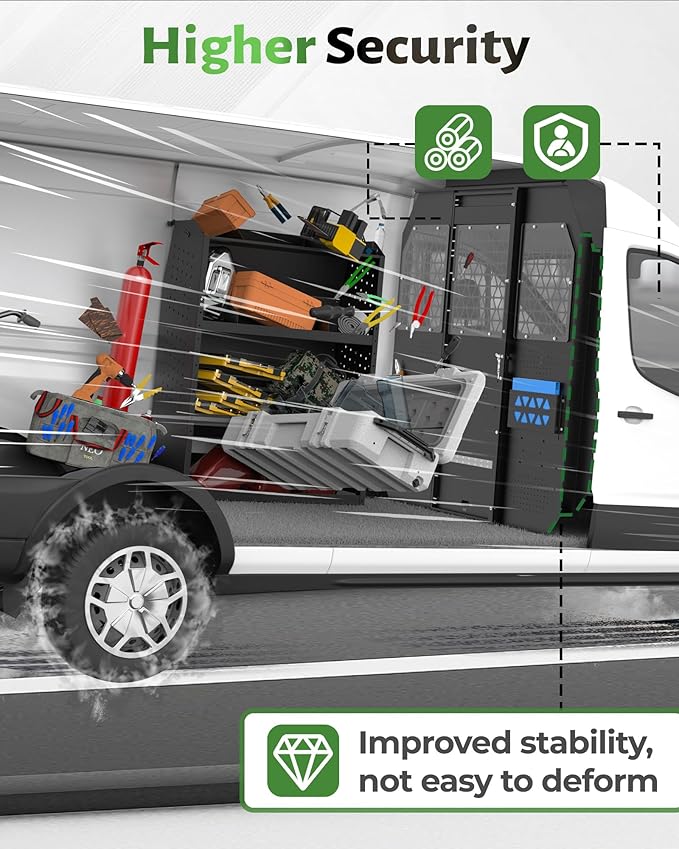 StarONE Cargo Van Partition,Van Safety Partition Bulkhead Fit for 2015-2024 Ford Transit 150 250 350 Mid-Roof Full Size Van,with Door Lock and Acrylic Panel,Black