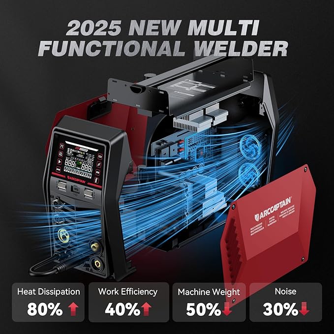 ARCCAPTAIN MIG205MP MIG Welder 9 IN 1 iControl APP Control Plasma Cutter/Pulsed MIG/Flux Core/Spool Gun/DC HF/Lift TIG/Clean/Stick Aluminum Welding Machine 120/240V Dual Voltage Multiprocess Welder