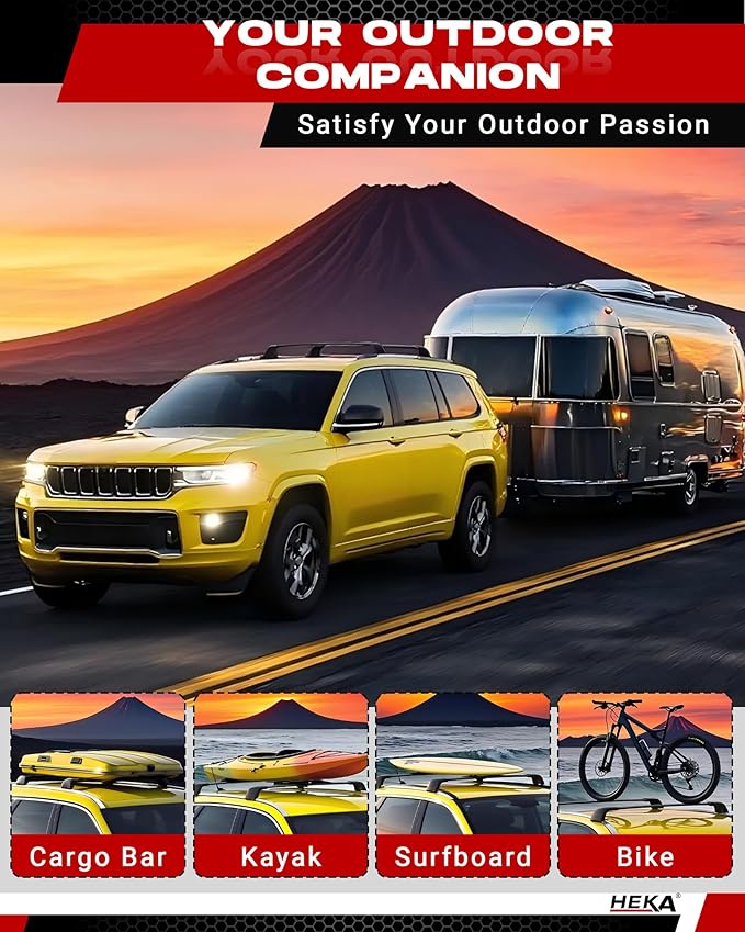 220lb Roof Rack Cross Bars Fit for Grand Cherokee L 2021 2022 2023 2024 2025 Grand Cherokee 2022 2023 2024 2025 Heavy Duty Aluminum Rails Rooftop Cargo Carriers Bikes Surfboards Kayaks Snowboards