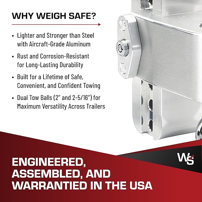 Weigh Safe 180-Degree Trailer Hitch - Adjustable Trailer Hitch for Towing - Compatible with 2" Receivers - 8" Drop, Chrome-Plated Tow Balls, 12,500 GTW, 2-Piece Lock Set