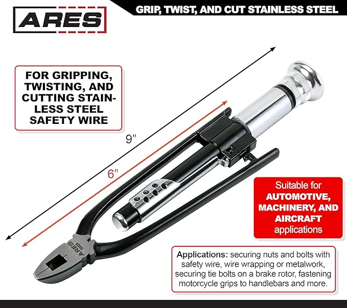 ARES 10009-6-inch Reversible Wire Twister Pliers - Auto Return - Untwist Tool can Grip, Twist, and Cut Stainless Steel Safety Wire on Vehicles, Machinery, and Aircraft