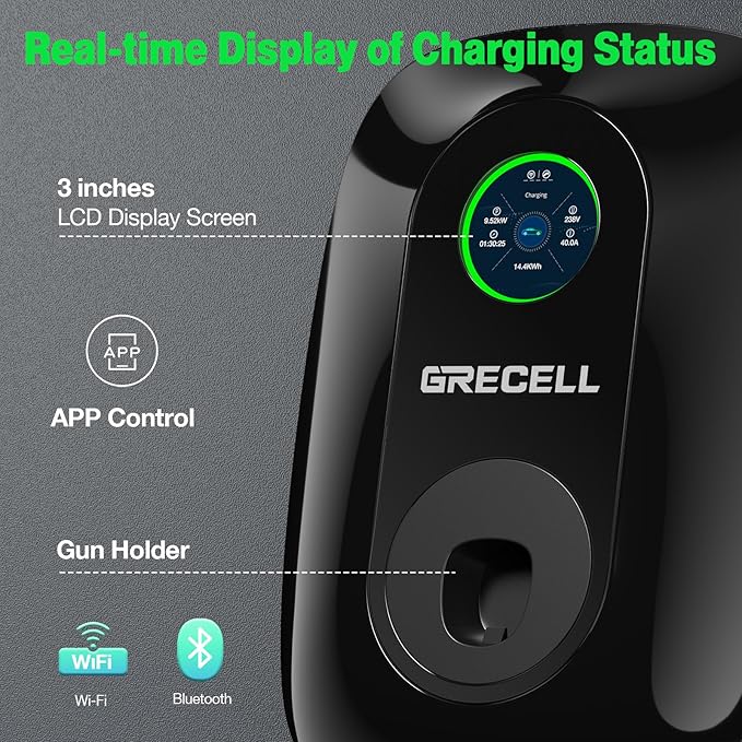 GRECELL Wall Charger for Tesla, ETL Certified 240V 48A Level 2 EV Charger for Tesla, NEMA 14-50 Home Charging Station, Bluetooth & WiFi Enabled Wall Chargers, Electric Vehicle Charge with 24.6' Cable