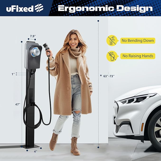 Tesla Charger Pedestal Outdoor EV Charger Stand with Holder for EV Charging Station Black