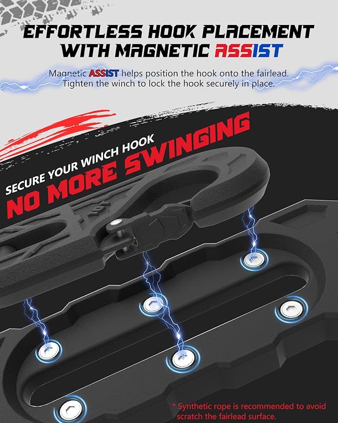 Towing Winch Fairleads with Tow Hook, Upgrade Al Hawse Fairlead with G80 Heavy Duty Forged Steel Winch Hook for Electric Winch, 33000lb Break Strength, for Synthetic Rope Recorvery, BlackBlack