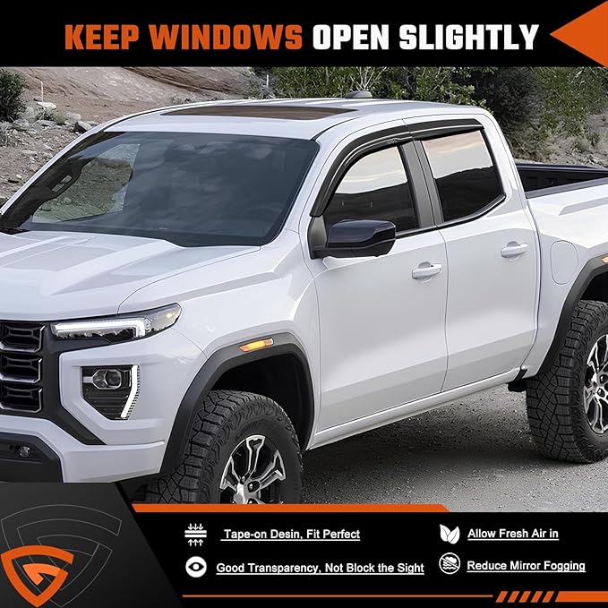 Tape-On Rain Guards Fit for Chevy Colorado/GMC Canyon 2023 2024 2025, Window Visors Side Window Deflectors Out Channel Extra Durable Side Sun Guard Black 4pcs