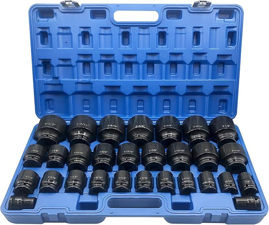 MacWork 29 Pieces 3/4" Drive Impact Socket Set, Standard, SAE 3/4" to 2-1/2", CR-V Alloy Steel, 6-Point Hex Radius Corner Design