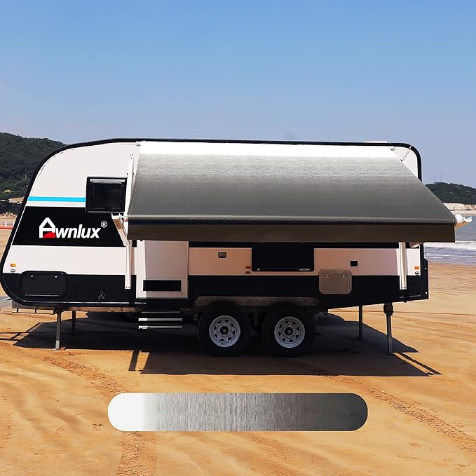 AWNLUX RV Awning Fabric Replacement Waterproof Vinyl Shade Screen for Awnings Camping Universal Fit Fabric Sun Shade UV Sun Blocker Canopy RV Awning Shade Shelter Black Fade-18'(Fabric 17'2")