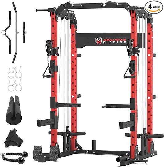 Power Rack Home Gym with Aluminum Pulley Set – 2000LB Capacity Multifunction Squat Rack with Cable Crossover, Includes 16 Professional attachments for Home Gym Strength Training, P63 Rampage