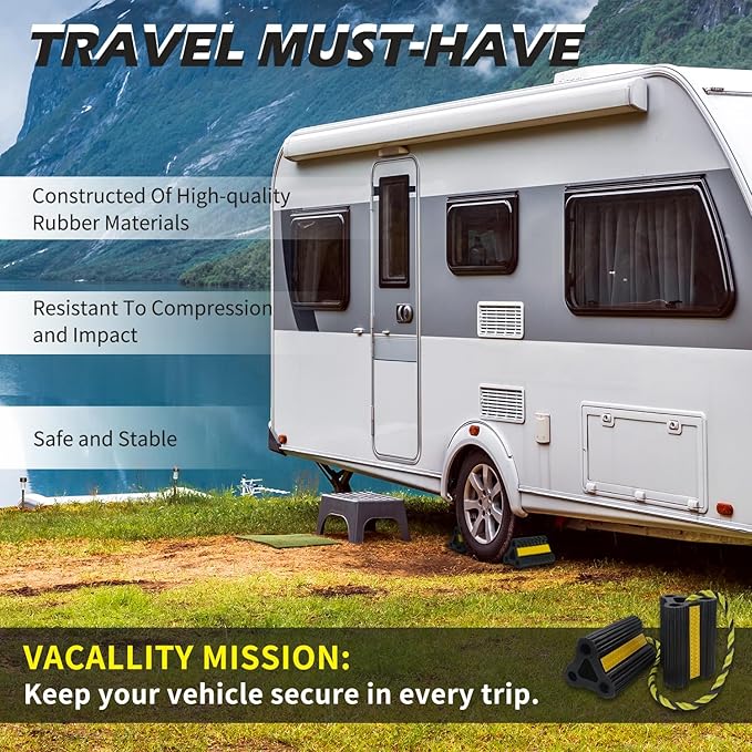 Vacallity Wheel Chocks for RV Trailer Car Truck, Upgrade Rubber Wheel Chocks with Rope Easy to Use,Camper Travel Chock Blocks Wheel Immobilizers & Chocks (6.2" 1pair)