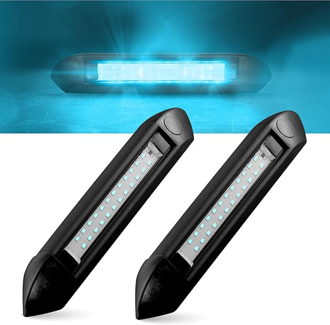 Command Electronics 12V LED Exterior Extruded Porch Light – Surface Mount Utility – IP67 Rating OEM RV, Camper, Bus, Truck, & Trailer – 8"x1.4"x1.4" – Black Case/Blue Light 2-Pack