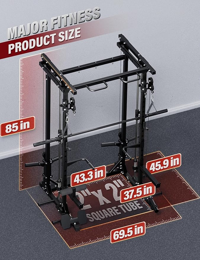 Major Fitness Drone3 Smith Machine – All-in-One Home Gym Squat Rack with Weight Bar, Cable Crossover Machine – Heavy-Duty Fitness Equipment for Strength Training and Full-Body Workouts