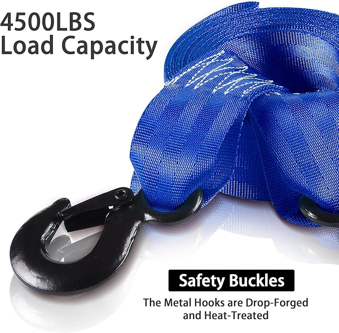 Trailer Winch Strap with Hook, 1.5in 16ft Heavy Duty Boat Winch Strap with 4500lbs Break Strength for Towing Vehicles, Boats, Trailer, Towing (Blue)