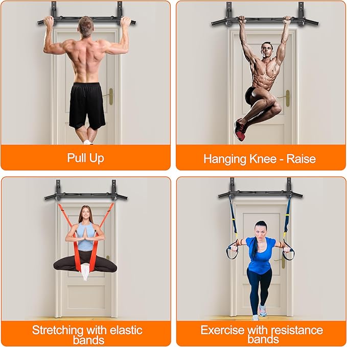 Wall Mounted Pull Up Bar, Heavy Duty Chin Up Bar, Multi Grip PullUp Bar for Garage, Basement, Wall Mount - Multifunctional Fitness Bar,Supports up to 800 Lbs